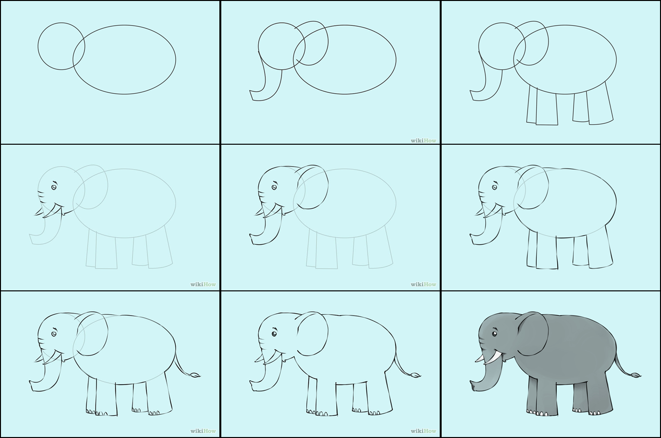 Поэтапное рисование слона для дошкольников